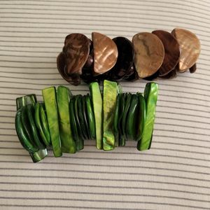 Green and Brown Shell Stretch Bracelet Bundle